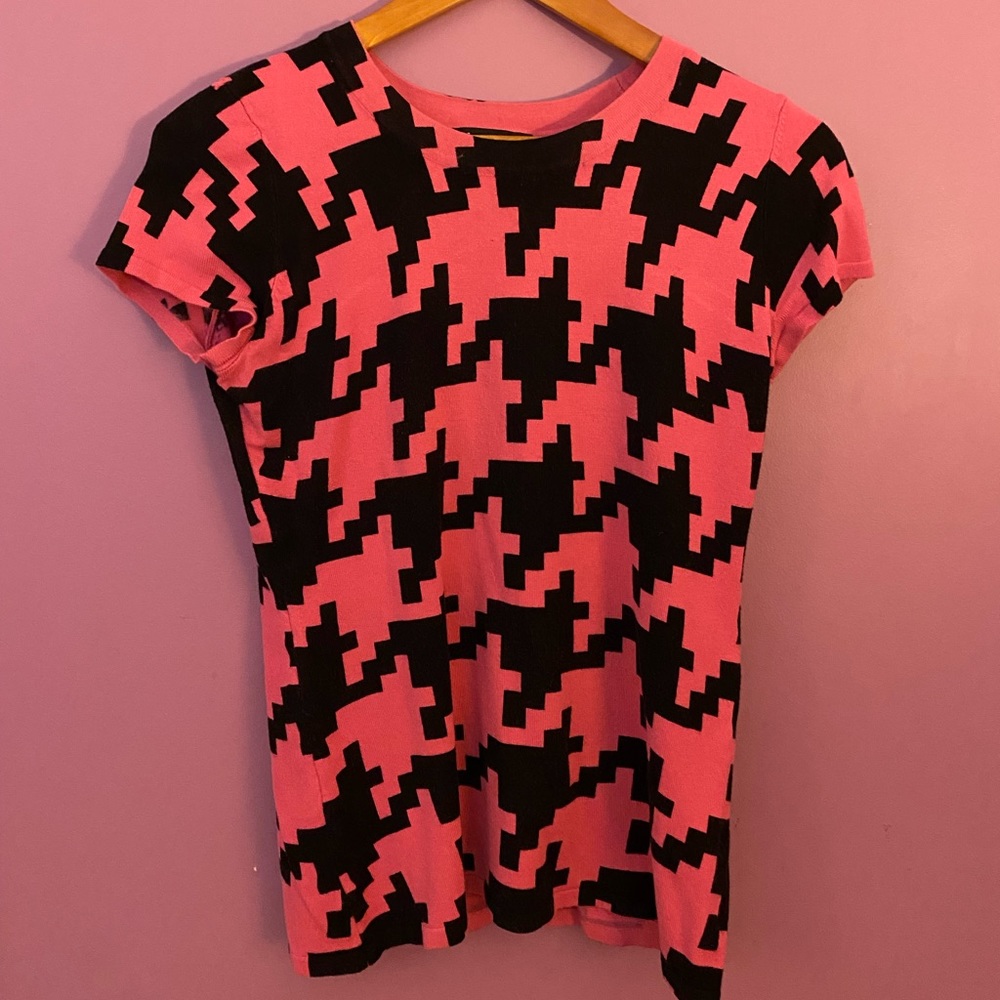 INC short sleeve pink and black sweater, size medium